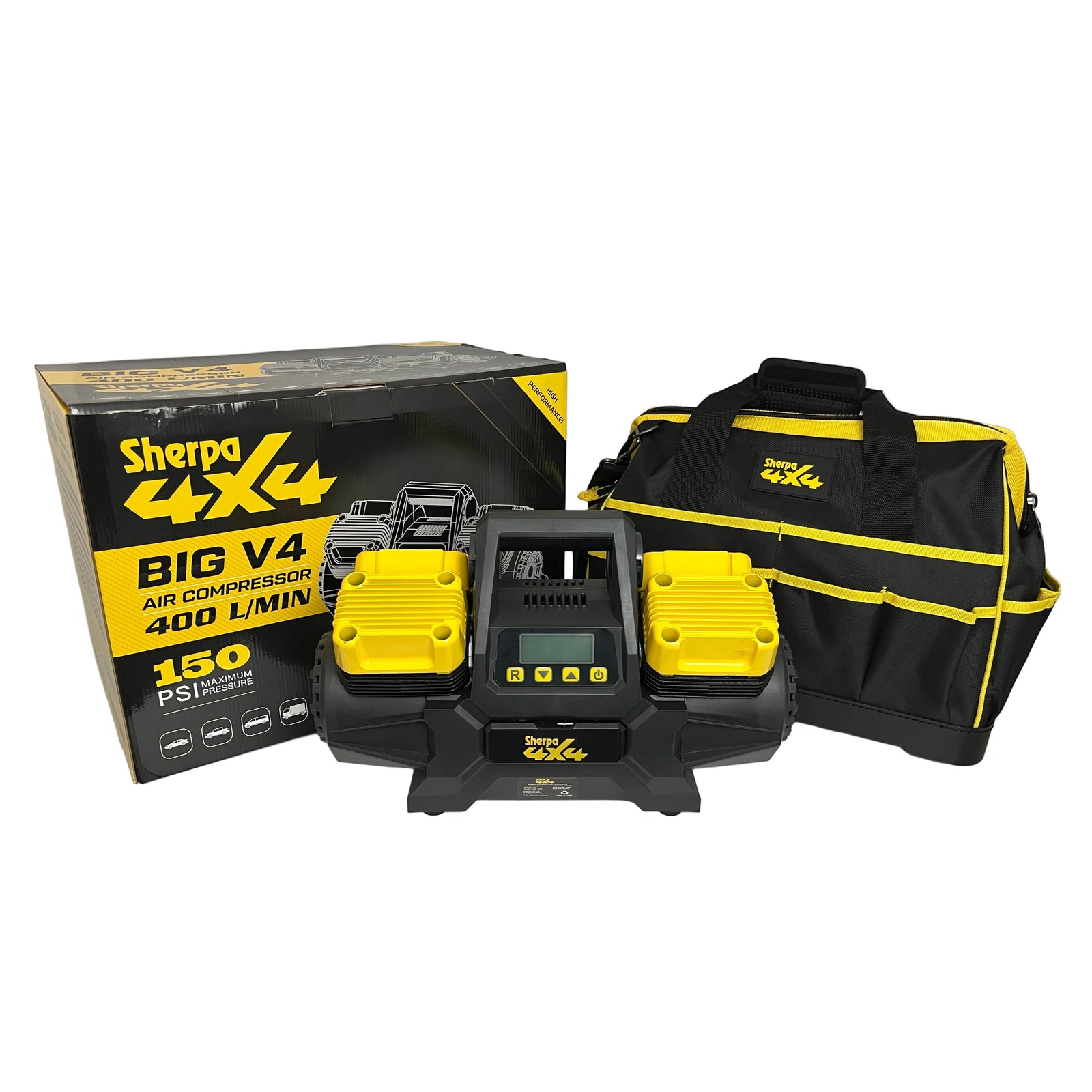 Sherpa 4x4 'BIG V4' Air Compressor (400 L/min) with Pre-set Pressure Control System