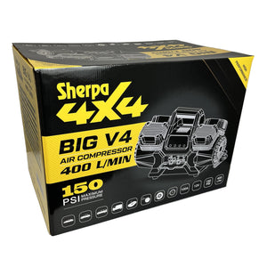 Sherpa 4x4 'BIG V4' Air Compressor (400 L/min) & Digital Tyre Deflator Bundle