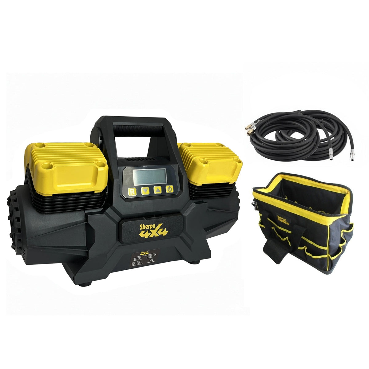 Sherpa 4x4 'BIG V4' Air Compressor (400 L/min) & Digital Tyre Deflator Bundle
